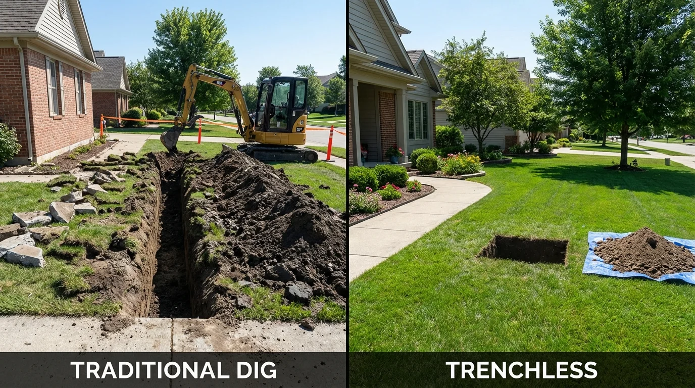 Trenchless sewer repair with minimal yard damage versus traditional excavation in Luck, WI
